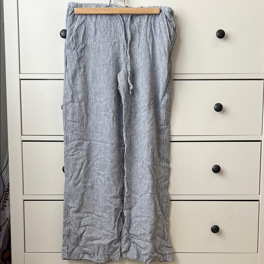 Hollister Blue and White Striped Linen Pants Small Long